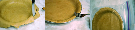 A collage of images showing how to cut and crimp the edge of a pie crust.