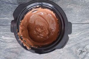Melted chocolate in a slow cooker.