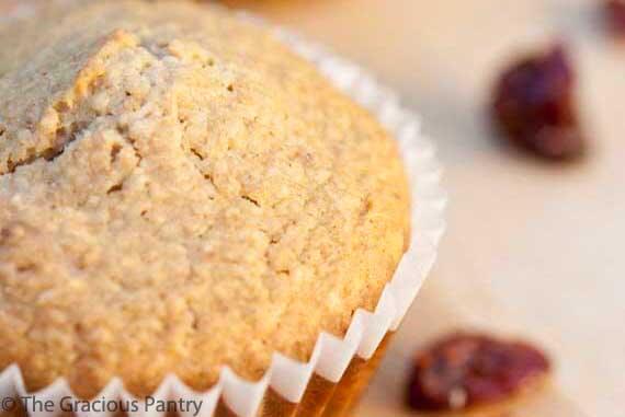 A closeup of a cranberry oat bran muffin.