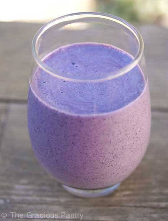 Super Berry Smoothie in a clear glass.