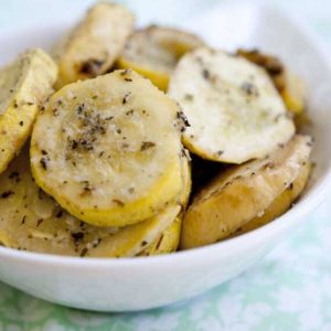 grilled yellow squash in a bowl