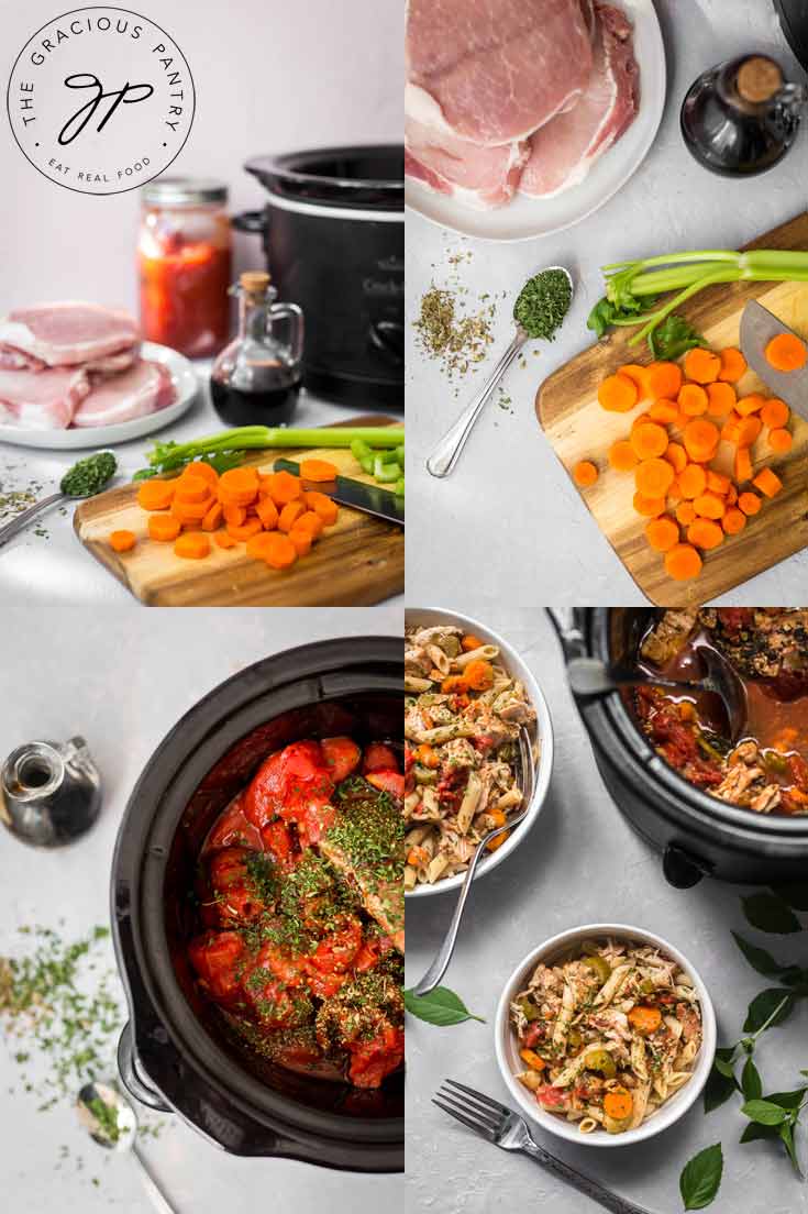 This is a collage of the steps for making this Clean Eating Slow Cooker Pork Ragout recipe.