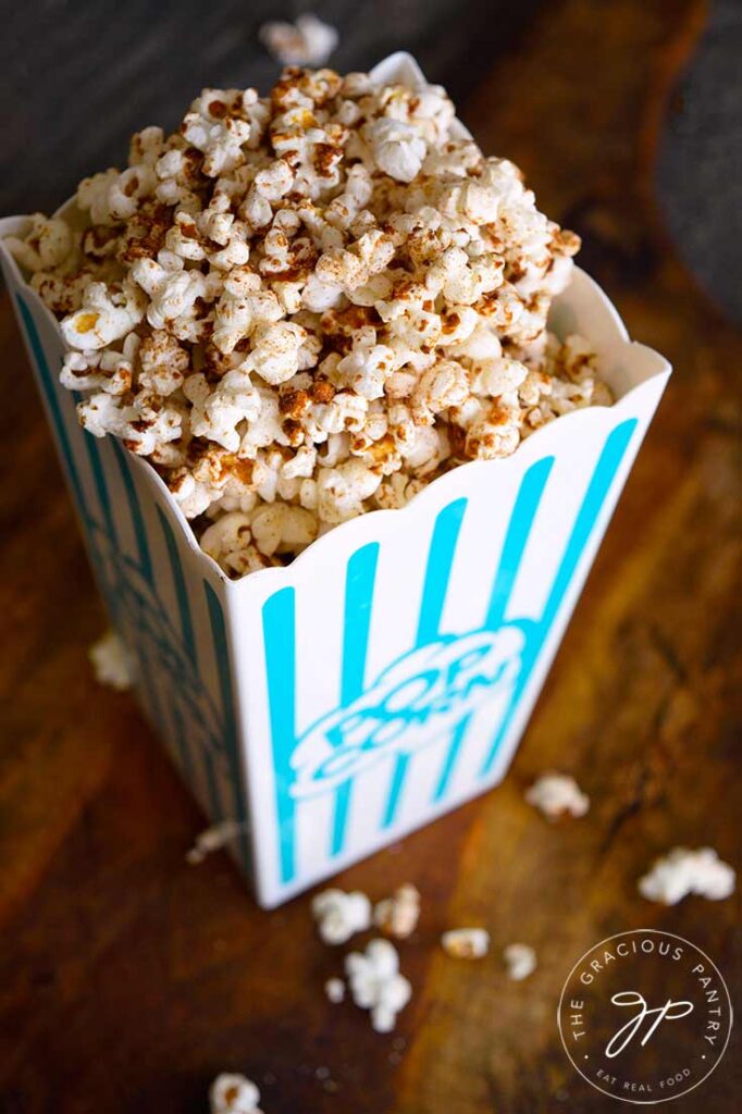 Kettle Corn in a popcorn bucket.