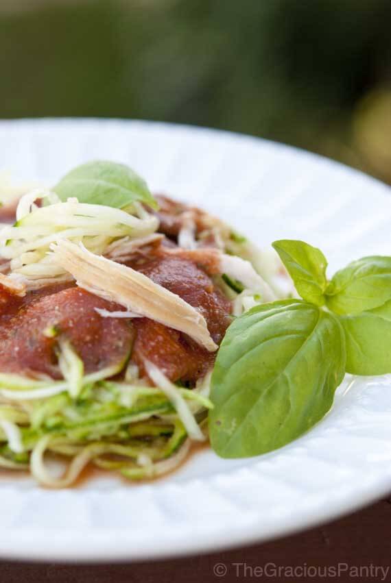 dinner of leftover turkey with zucchini noodles