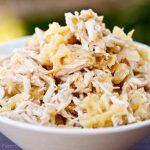 Slow Cooker Pineapple Chicken Verde in a white bowl.