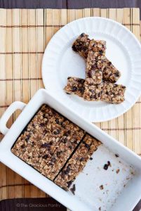No Bake Granola Bars in a baking dish and on a plate.