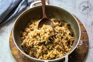 Transfer the rice pilaf to a serving bowl.
