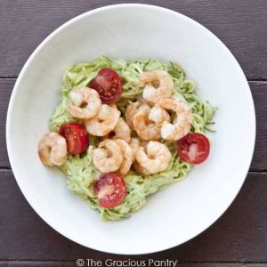 Clean Eating Shrimp Zucchini Pasta With Avocado Alfredo Sauce