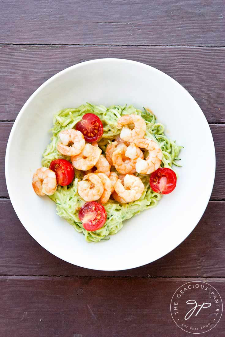 Clean Eating Shrimp Zucchini Pasta With Avocado Pesto Alfredo Recipe