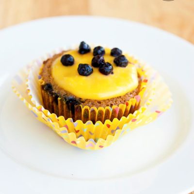 Clean Eating Blueberry Cupcakes Recipe with Lemon Curd Frosting