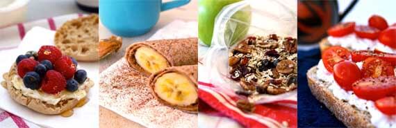 10 Clean Eating On-The-Go Breakfast Recipes collage of 4 different breakfast ideas.