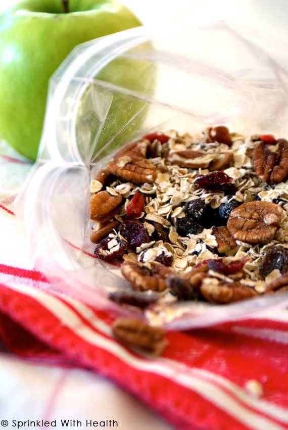 A plastic baggie filled with dry muesli.