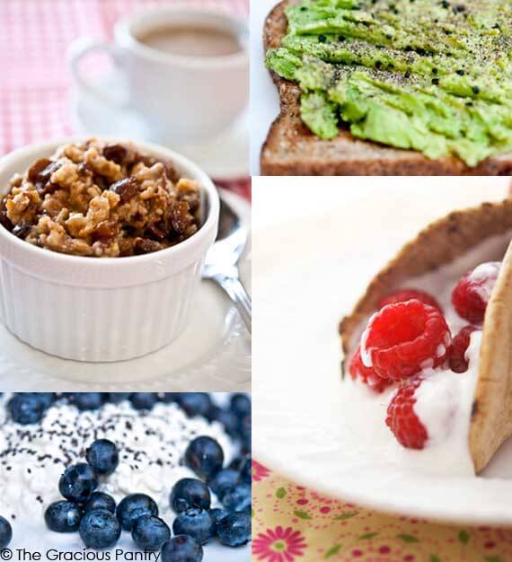 Four of eleven Quick Easy Clean Eating Back To School Breakfast Ideas for busy mornings.