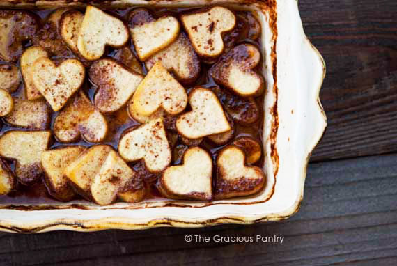 Valentine's Maple Baked Sweet Potatoes in a casserole dish.