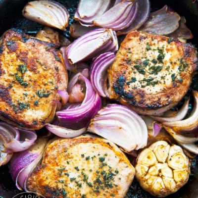 Clean Eating Roasted Garlic And Onion Pork Chops Recipe