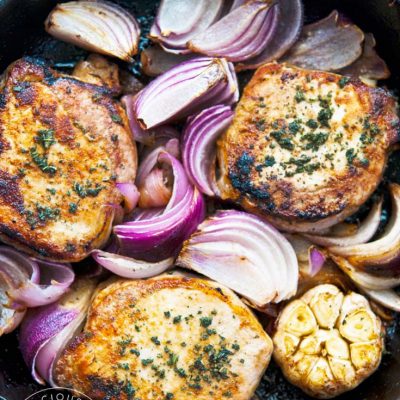 Roasted Garlic And Onion Pork Chops Recipe