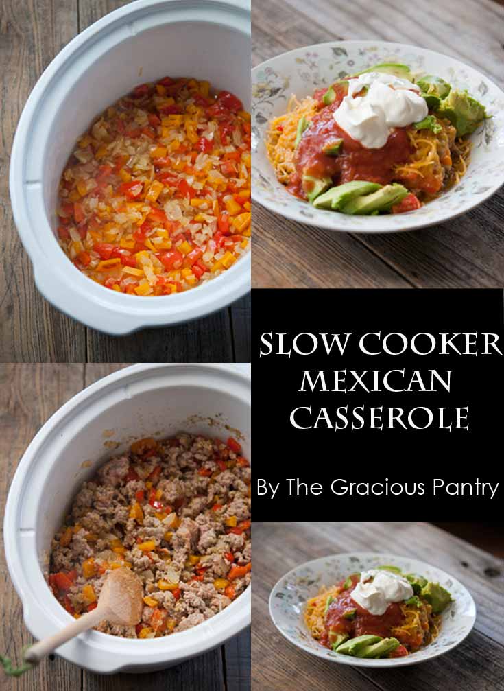 Images show the steps to make this Clean Eating Slow Cooker Mexican Casserole recipe.