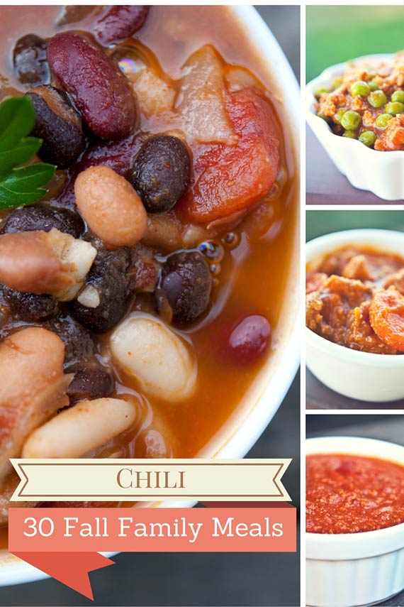 Four images of clean eating chili recipes from this list of 30 Clean Eating Fall Family Meals