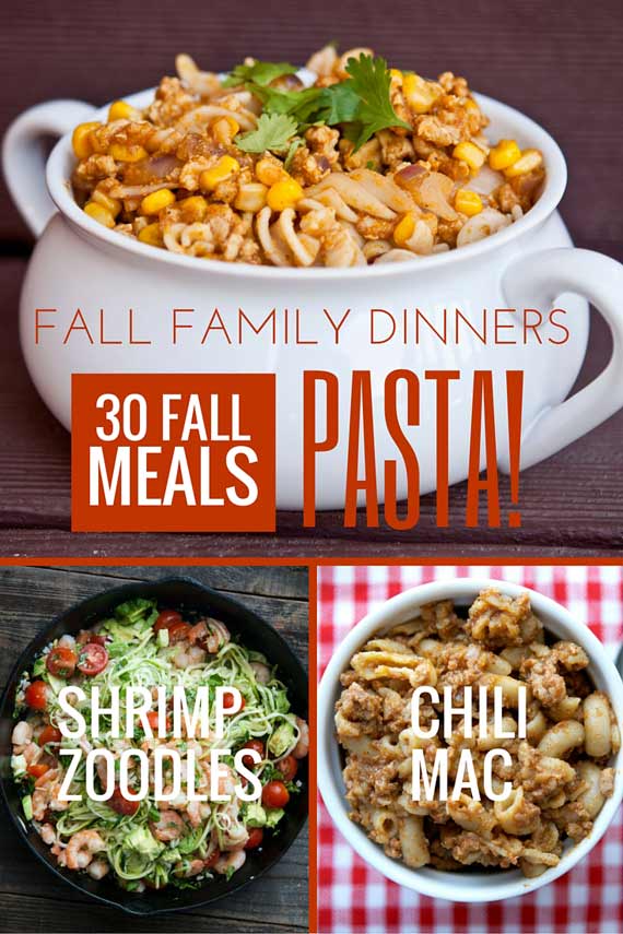 Three images of clean eating pasta recipes from this list of 30 Clean Eating Fall Family Meals