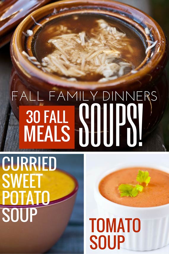 Three images of clean eating soup recipes from this list of 30 Clean Eating Fall Family Meals