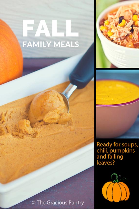 30 Clean Eating Fall Family Meals Pinterest graphic showing several different meals included in this list.