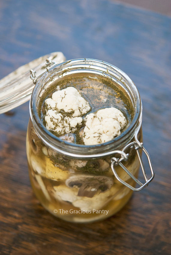 Clean Eating Pickled Refrigerator Cauliflower | TheGraciousPantry.com