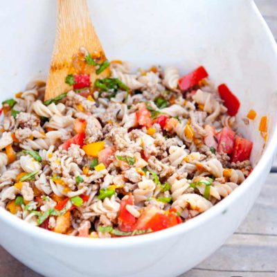 Clean Eating Turkey Vegetable Pasta Scramble Recipe