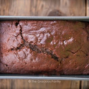 A Peppermint Chocolate Loaf in a loaf pan.