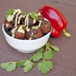 Barbecued Southwest Meatballs with Garlic & Lime Avocado Sauce Recipe