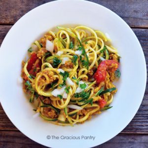 A white plate of Mexican Zpaghetti.