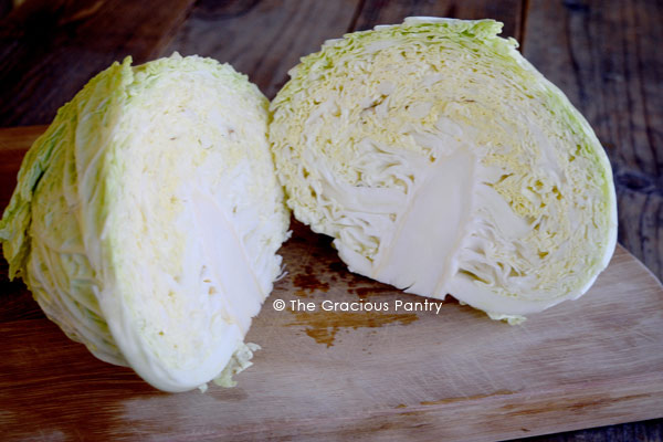 Cut cabbage in half