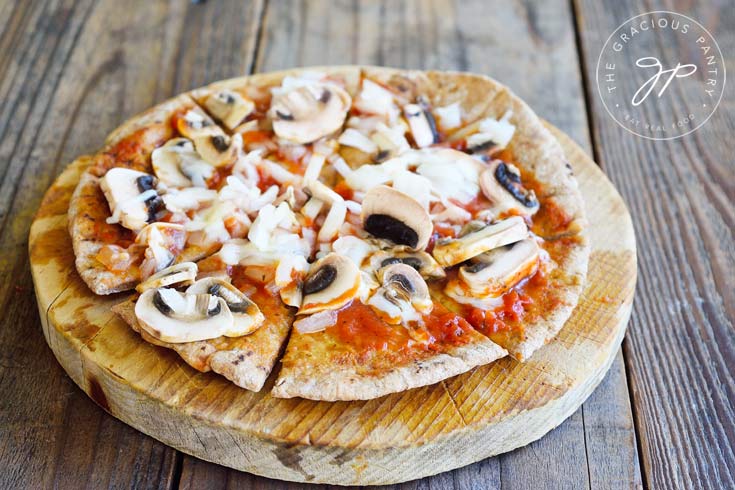 Clean Eating Mushroom Onion And Swiss Pita Pizza Recipe