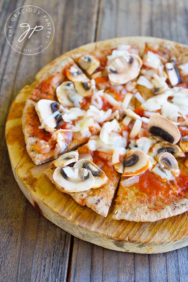 Clean Eating Mushroom Onion And Swiss Pita Pizza Recipe