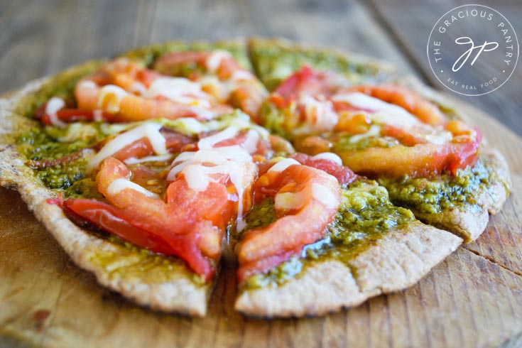 Clean Eating Pesto Tomato Pita Pizza Recipe