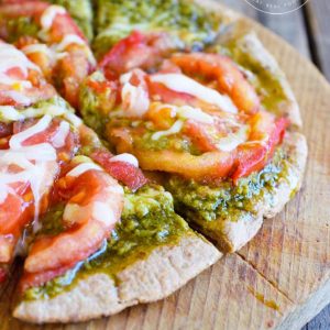 Clean Eating Pesto Tomato Pita Pizza Recipe