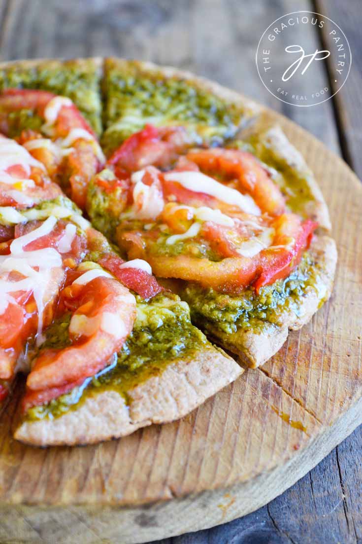 Clean Eating Pesto Tomato Pita Pizza Recipe