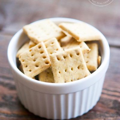 Grain Free Rosemary Crackers in a white bowl.