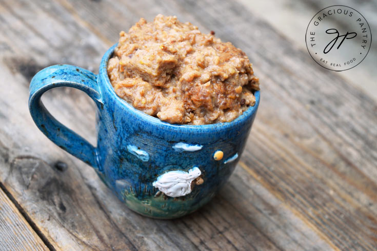 Clean eating Irish goody recipe in blue mug showing more of the top of the Irish Goody.