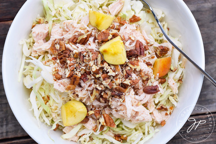 Autumn Cabbage Salad in a white bowl.