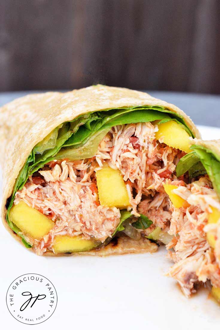 And up close shot of this yummy Clean Eating Mango Chicken Wraps recipe