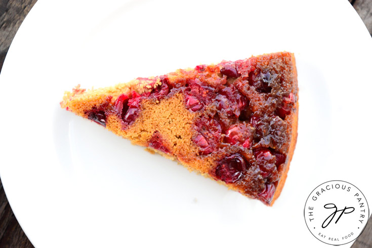 Clean Eating Skillet Cranberry Upside Down Cake Recipe Sliced