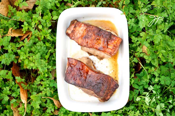 Clean Eating Asian Style Pork Chops shown from overhead looking down onto their nicely browned tops.