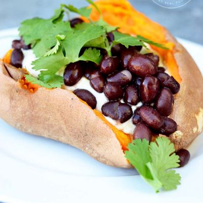Clean Eating Hummus Stuffed Sweet Potato Recipe