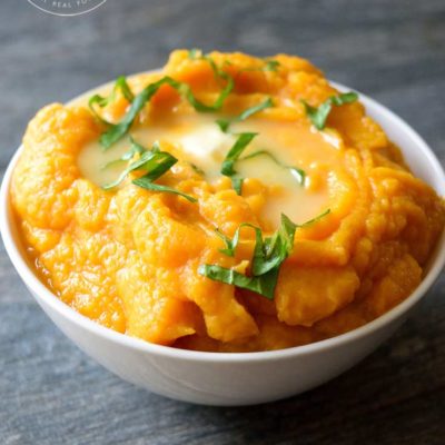 Clean Eating Instant Pot Cauliflower Sweet Potato Mash Recipe