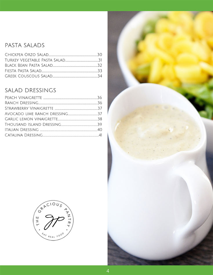 Page two of the table of contents in this Clean Eating Salads eCookbook