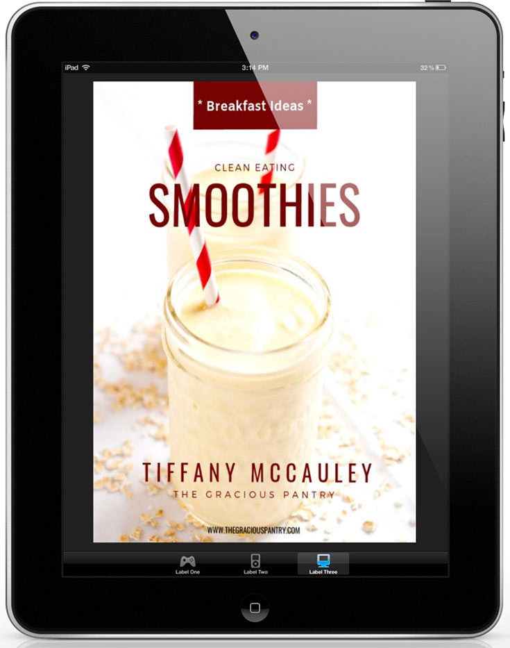 The cover of this Clean Eating Smoothies eCookbook shown on an iPad.