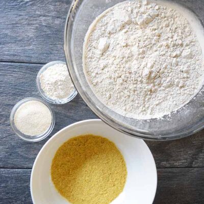 The dry ingredients, each in their own bowl, for making this Seitan Mix.