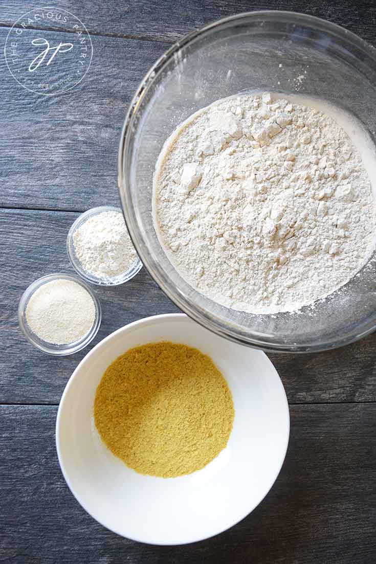 The dry ingredients, each in their own bowl, for making this Seitan Mix.