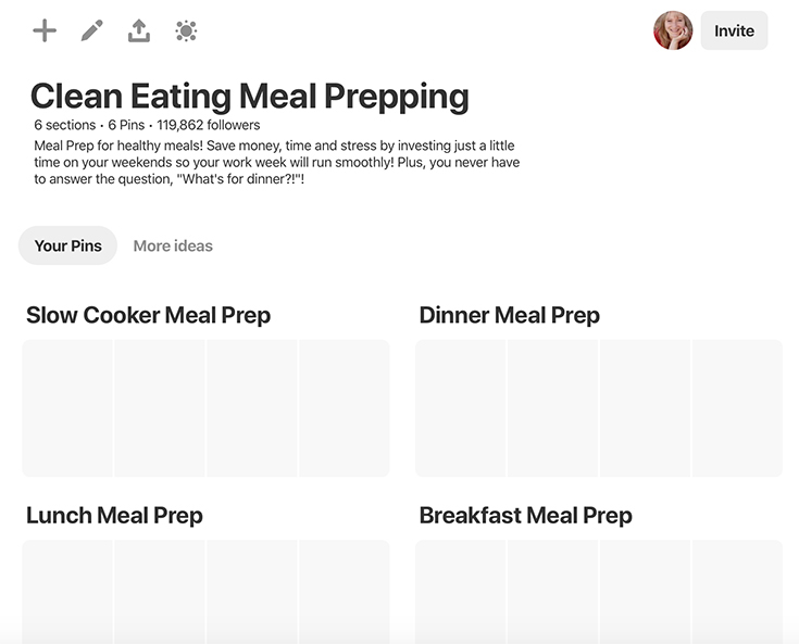 How To Meal Prep On Pinterest - What the sections look like once created.