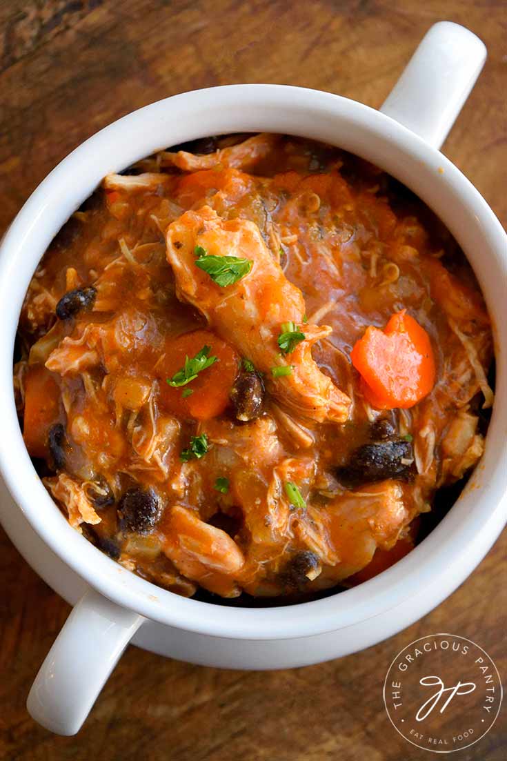 And overhead view looking down into a white bowl filled with this Chicken Stew Recipe